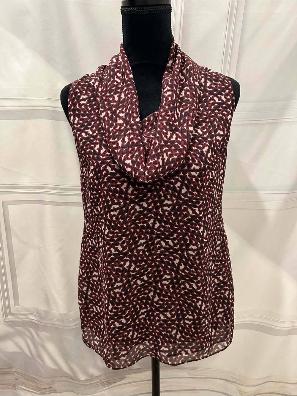 CAbi Burgundy and White Cowl Neck Sleeveless Top XS